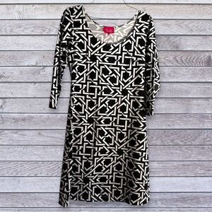 Britt Black and White Patterned Long Sleeve Dress xs